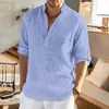 Men's Casual Shirts Striped Print Shirt Stand Collar Stylish With Cufflink Detail For Spring