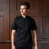 2024 Verão Hotel Manga Curta Malha Chef Jaqueta Mulheres e Homens Western Restaurant Cook Coat Cozinha Preto Chef Uniformes Atacado r4VX #