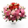 Guirnaldas de flores decorativas Ramo de flores artificiales de peonía de seda rosa de 30 cm, 5 cabezas grandes y 4 brotes, plantas falsas baratas para decoración de bodas en el hogar en puerta L2403