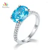 Anéis de cluster Peacock Star Solid 925 Sterling Silver 4 Blue Oval Anniversary Ring CFR8303