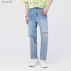 Heren jeans semir jeans heren heren taps toelopend ultradunne 2024 zomer nieuwe nieuwe Koreaanse stijl trend heren split broek trendl2403