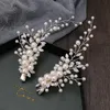 2 Pcs Sier Color Pearls Tiara Hairgrips Clips Handmade Milk Crystal Hairbands Wedding Bridal Headpiece Women Hair Accories 811Y#