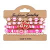 Bracelets à maillons, ensemble de bracelets bohème, mélange de perles assorties avec pendentif cœur nœud papillon, cristaux étincelants élastiques
