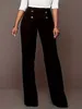 Grote maat casual broek, dames Plus effen butt-decor Hoge taille elastische broek met rechte pijpen A7xs #