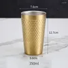 Tasses 6pcs / paquet 304 tasse de bière en acier inoxydable double paroi tasse d'eau martelée texture thé pour la famille