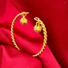 Bangle Yellow Gold Plated Double Bells Twisted Cuff Bangles Armband för kvinnor Arvband Pulsera Femme Trendy smycken Tillbehör