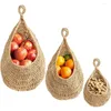 Storage Bags Wall-Mounted Hand-Woven Twine Vegetable And Fruit Baskets Bird'S Nest Mesh Pocket Decorative Pendant Hanging