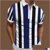 Polos pour hommes S Chemises pour hommes Stripe Print Zipper Turn Down Collar Blouse Tops à manches courtes Chemise Summer Top Camisas Hombremens Mensmens Dr Dhmib