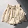 shorts femininos de verão com aba larga de linho