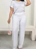 Women's Two Piece Pants Wmstar Women Set Spring Female Casual Shinny Sequin Round Neck Fashion Solid Short Sleeved Tshirt Wide Leg Suit