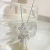 Designer Brand Van Three Leaf Flower Necklace Womens Small Grass Pendant Plated with 18K Gold Diamond Full of