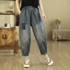 Jeans pour femmes Mori Kei Vêtements Taille élastique Harem Printemps Été Japon Rétro Femelle Broder Patch Poche Pantalon Femmes