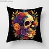 Pillow Colorful Skull Flower case Decorative Printing Square Car Sofa Fashion Cushion Cover 45*45cm Home Decoration Y240401ED5S