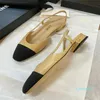 10A lusso Slingback Sandalo tacco piatto in pelle Décolleté Scarpe Mocassini Espadille Donna cinturino alla caviglia Scarpe eleganti da festa canale Tacco alto grosso Fiocco Tweed Designer