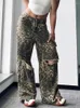 Jeans femininos fotvotee leopardo rasgado para mulheres retro calças de perna larga 2024 primavera verão oversized streetwear denim reto