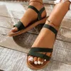 Freizeitschuhe für den Sommer, Damen-Sandalen mit offener Spitze, dünn, elastisch, niedriger Absatz, flach, bequem, weiche Sohle, Übergröße