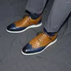 Casual Shoes Luxury Handmade Real Cow Leather Men's Oxford Sneakers Lace-Up Wingtip Brogue Ostrich mönster Brown Blue Footwear Man