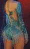 Sparkly Rhineste Tassel Dance Costume Sexiga kristaller fransar Leotard Nightclub Outfit For Women Singer Dancer Show Stage Wear F7TL#