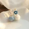 Dangle Earrings Pom Ball Drop for Women 2024 Sweet Winter Blue Fashion Modelry Flower