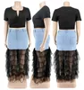 wmstar Plus Size Only Skirts Women's Clothing Denim Maxi With Mesh Patchwork Sexy Medium Stretch Wholesale Dropship 2022 b7S9#