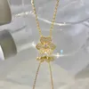 Designer Brand Van Three Leaf Flower Necklace Womens Small Grass Pendant Plated with 18K Gold Diamond Full of