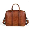 Briefzüge Highend Vintage Brown A4 Full Grain Echtes Leder 14 '' 15.6 '' Laptop Executive Office Männer Aktentasche Portfolio Messenger Tasche