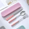 Flatware Sets Cartoon Kids Tableware Bins Cute Portable Storage Box Student Chopsticks Spoon Fork Set Traval Organizer Accessories