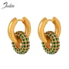 Boucles d'oreilles créoles Joolim bijoux haute qualité PVD vente en gros mode luxe gros zircone cercle pendentif Huggie boucle d'oreille en acier inoxydable pour