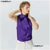 Heren Tanktops Incerun 2024 Mannen Pailletten Glanzende Opstaande Kraag Vastbinden Mode Mouwloze Vesten Zomer Streetwear Feestkleding S-5Xl Drop Otklx