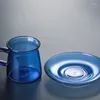 Copos de vinho, copos e pires coloridos resistentes ao calor, conjunto com alça, conjunto de caneca de chá à prova de explosão de borosilicato alto