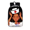 Bags enfermeira preta com mochila coroa para adolescentes garotas bolsas escolares afro mulheres canvas de viagem sacudida estudante bagpack infantil bookbag