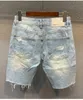 2024 Heren Jeans Gescheurde Denim Shorts Lichtblauw Vijfde Broek Trendy Allmatch Losse Wollen Splitstiksels Kort