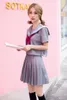 japanese/korean Sailor Suit Cosplay Costumes Summer Gray School Uniforms Cute Girls JK Student Clothing Top+Skirts+bow-tie 75DD#