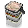 Dinnerware Palm Leaves In Pink Double Layer Bento Box Portable Container PP Material Tropical Forest