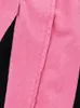Damen Jeans Hohe Taille Kontrastfarbe Patchwork Bündchen Rosa Gerade Jeanshose mit weitem Bein 2024 Wintermode 29L6139