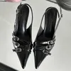 Dress Shoes Fashion Metal Buckle Ladies Heels Female Slingbacks 2024 Pointed Toe Pumps Women High Wine Red Footwear