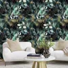 Fonds d'écran Boho Peel and Stick Wallpaper Feuilles Branche Améliorable Black / Green / Mat Gold Self Adhesive Mural pour chambre