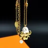 classic womens cartoon designer necklace simulated pearl enamel flower letter whistle charm pendant necklaces gold chain fine jewelry Valentines Day girl gift