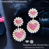 Dangle Earrings Pera Romantic Love Heart Charm CZ Gold Color Long Round Drop Around Simulated Pearls Enagagement Jewelry For Women E787