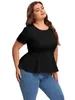 plus Size Short Sleeve Elegant Summer Peplum Tops Women Keyhole Back Casual Ruffle T-shirt Tee Plus Size Clothing Women 6XL 7XL K3W3#