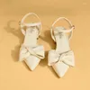 Kleiderschuhe Sommer süße süße Bowtie Mary Jane High Heels Sandalen Frauen Lolita Hochzeitsfeier Block Ferse Frau 2024 Beige Aprikose