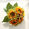 Flores decorativas artificial amarelo e laranja girassol ramo de flor falsa decoração de casamento casa pequeno buquê presente