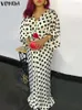 Casual Jurken VONDA Zomer Zonnejurk Boheemse Ruches Maxi-jurk 2024 Dames Lange Mouw Gehaakte V-hals Vintage Polka Dot Strandfeest