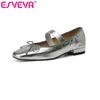 Casual Schuhe ESVEVA 2024 Süße Stil Frauen Low Heels Echtes Leder Weiche Karree Frau Mary Janes Größe 34-40