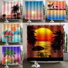 Duschgardiner Dusk strandgardin Coconut Tree Sunset Bath Waterproof Polyester Fabric Home Decor med krokar