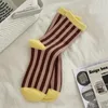 Women Socks Trends Woman Mixed-Color Cotton Casual Femme Striped Absorb Sweat Soft Novelties Crew For Japanese Style