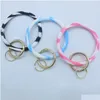 Nyckelringar ins nya modemonogrammade Sile Wristlet Pink Blue Camouflage -armband Bangle Keyring Large Circle Keychain Armband Hold Dhueo