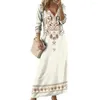 Casual Dresses Soft Touch Women Dress Bohemian Maxi With Ethnic Print V Neck Long Sleeves Women's Spring A-line Pullover In For Ankle