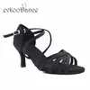 Dansskor Evkoodance Black Color Satin Latin Size US4-12 Professional Heel 7cm Women Evkoo-608