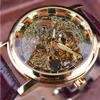 Winner Royal Carving Skeleton Brown Leather Strap Transparent Thin Case Skeleton Design Watch Watches Men Brand Luxury Clock Men284C